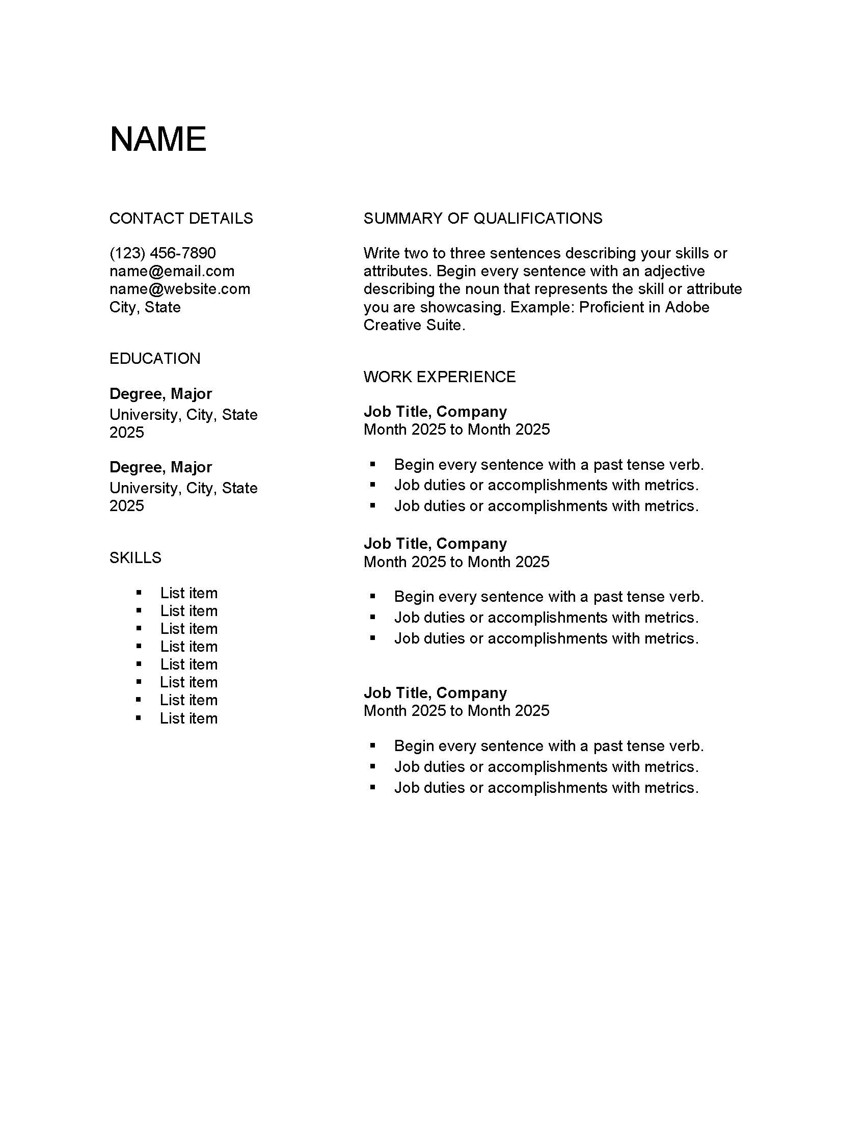 Chronological Resume Layout 3