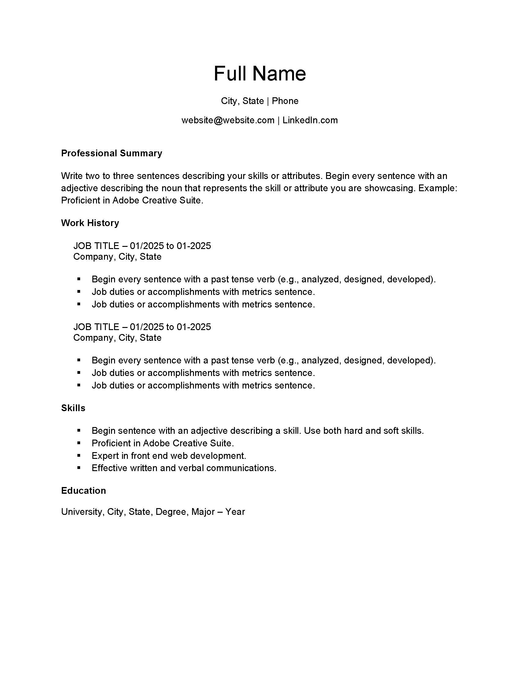 Chronological Resume Layout 4