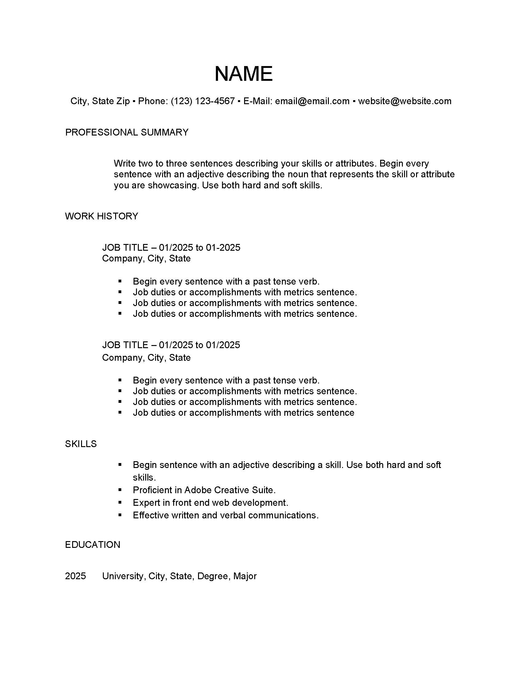 Chronological Resume Layout 1