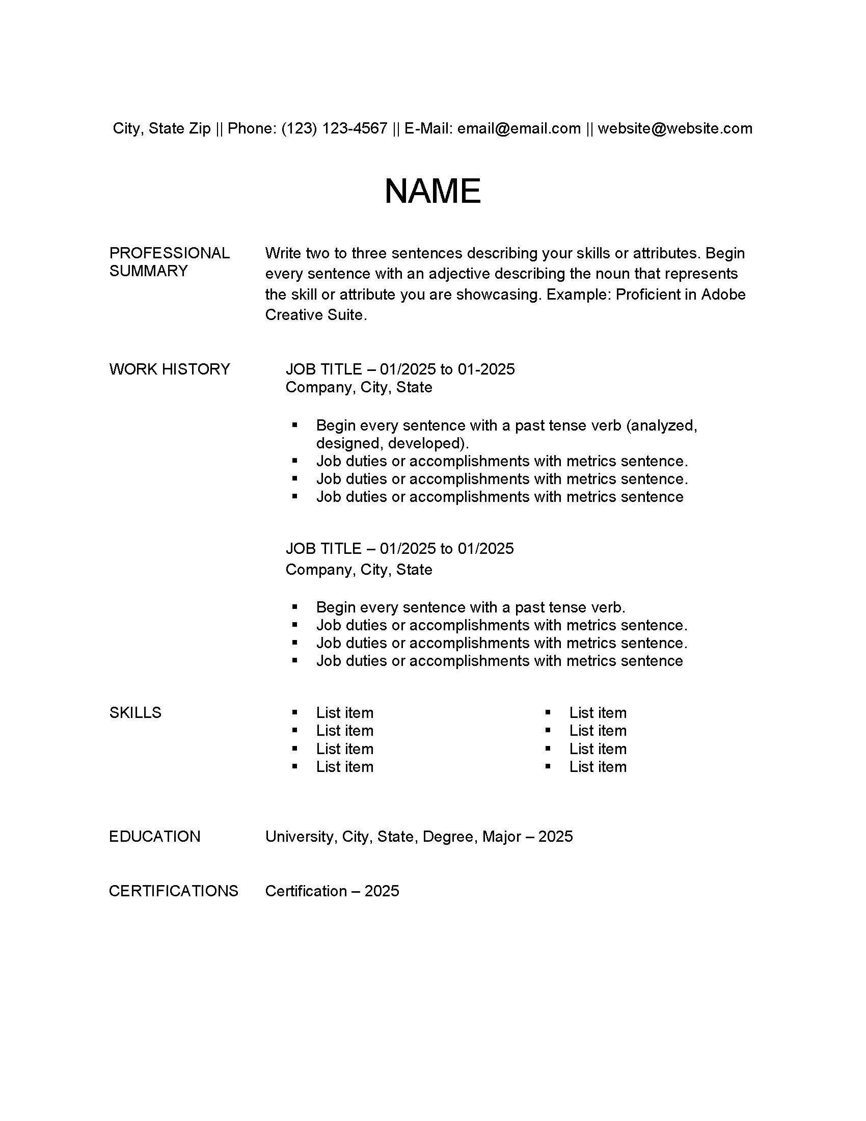 Chronological Resume Layout 2