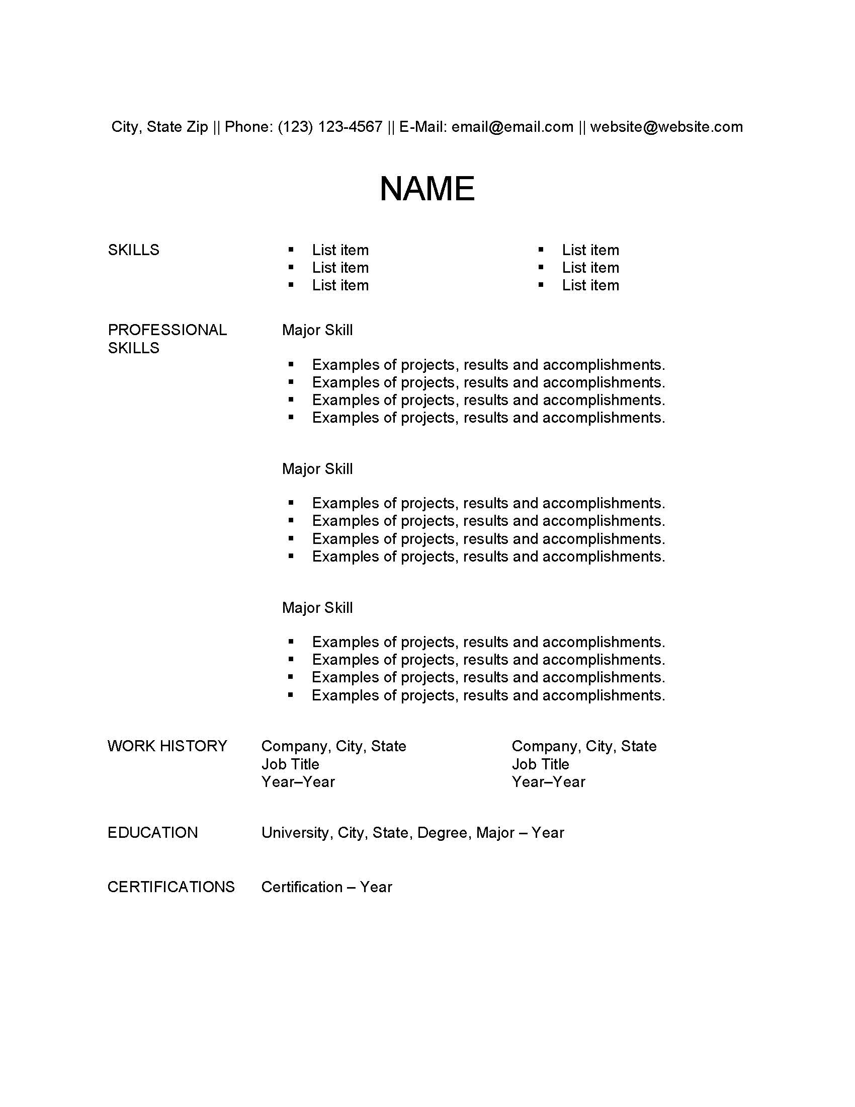 Functional Resume Layout 2