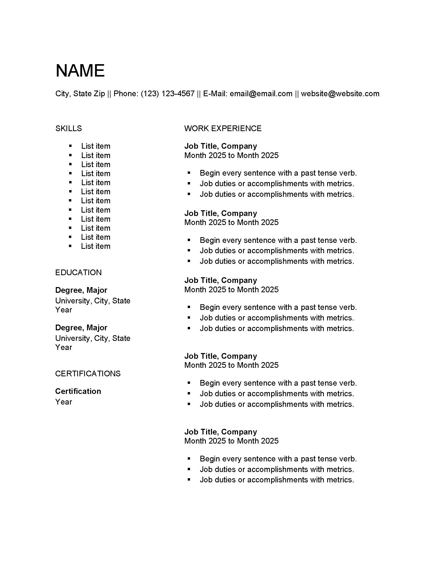 Hybrid Resume Layout 3