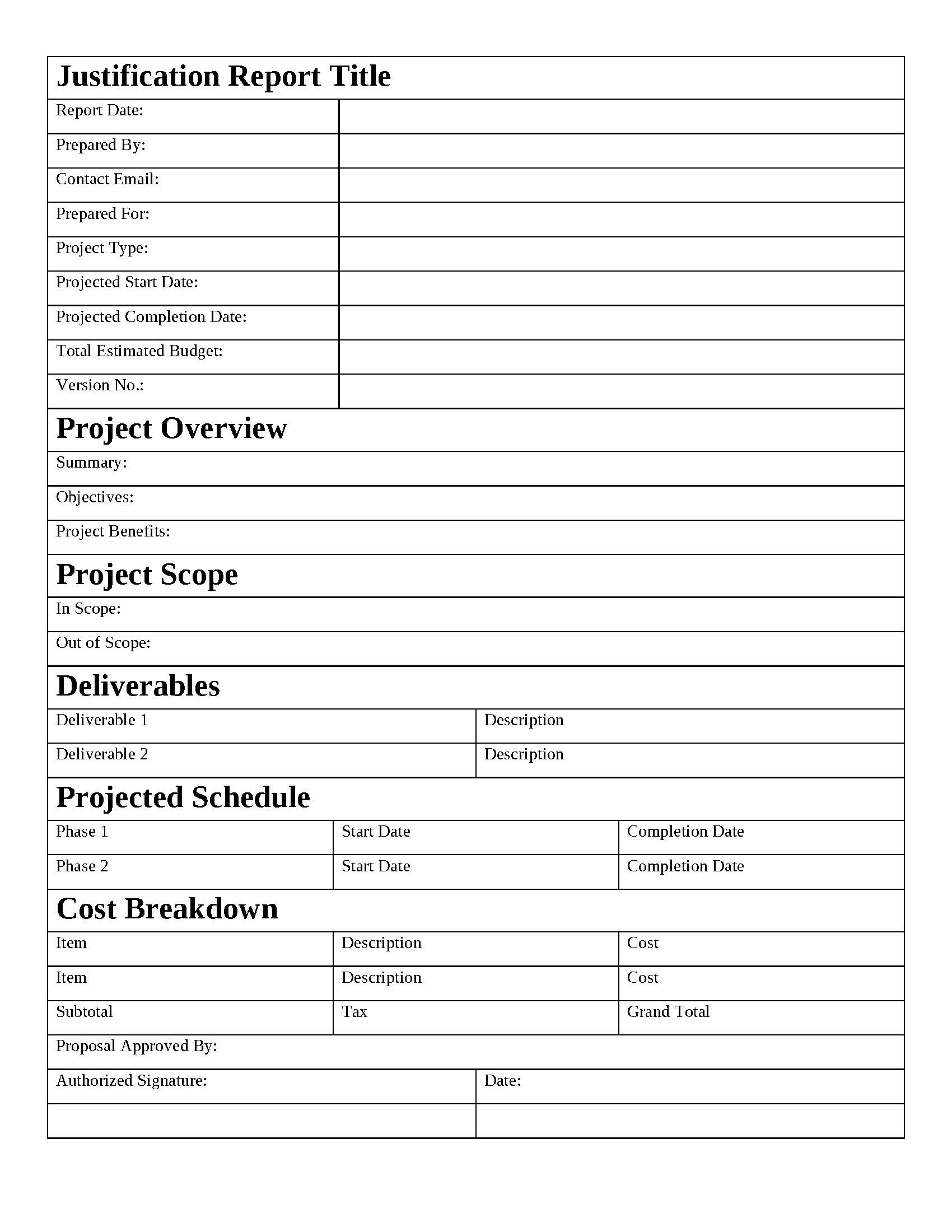Justification Report Proposal Template